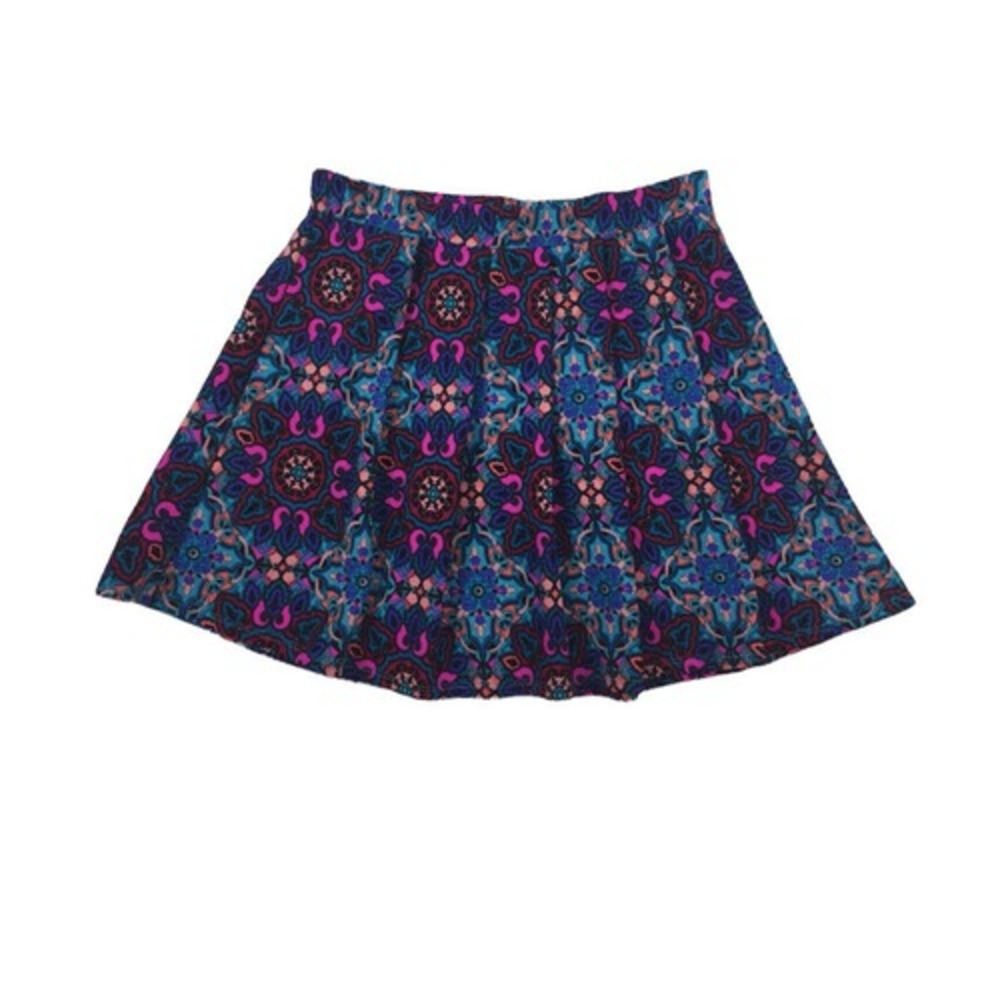 Alya Blue Multi Color Ikat Print Pleated Skater Skirt Size Medium
